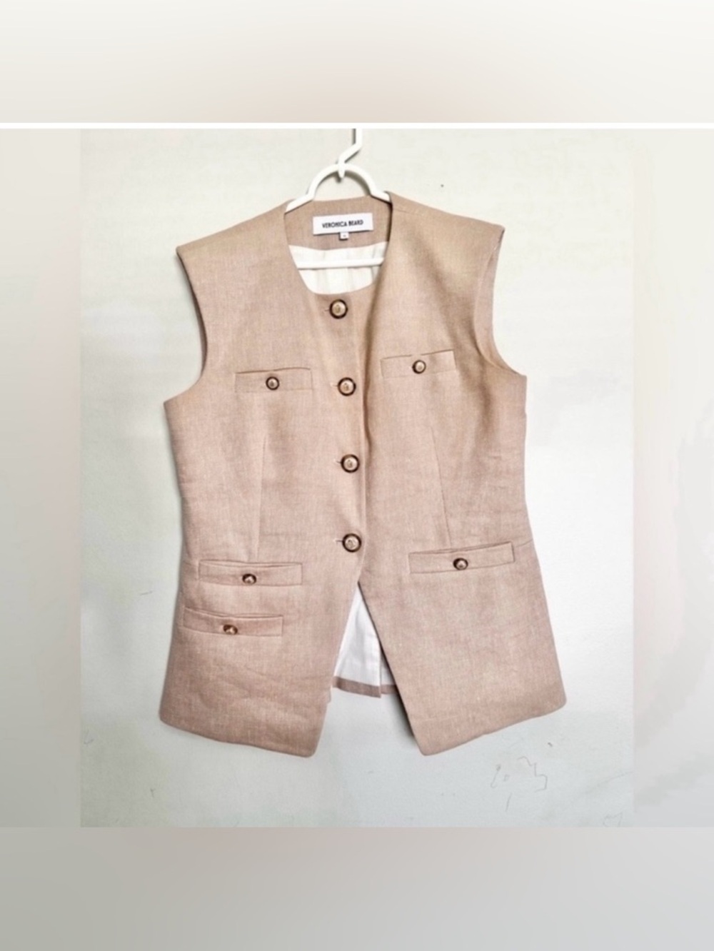 NWOT Veronica Beard Tamara Linen Blend Vest  Sandalwood Melange Size 10/ Large - Picture 5 of 13